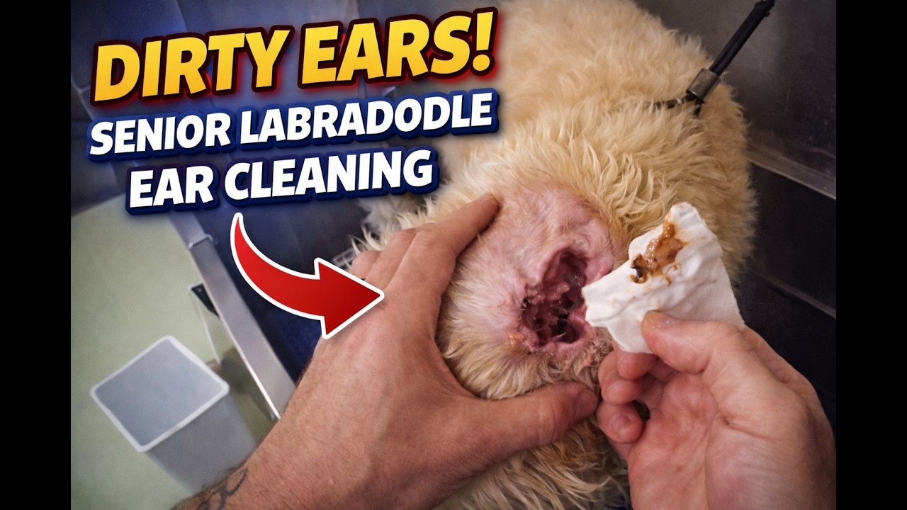 Satisfying Ear Cleaning on a Senior Labradoodle 🐶#asmr #pov #grooming