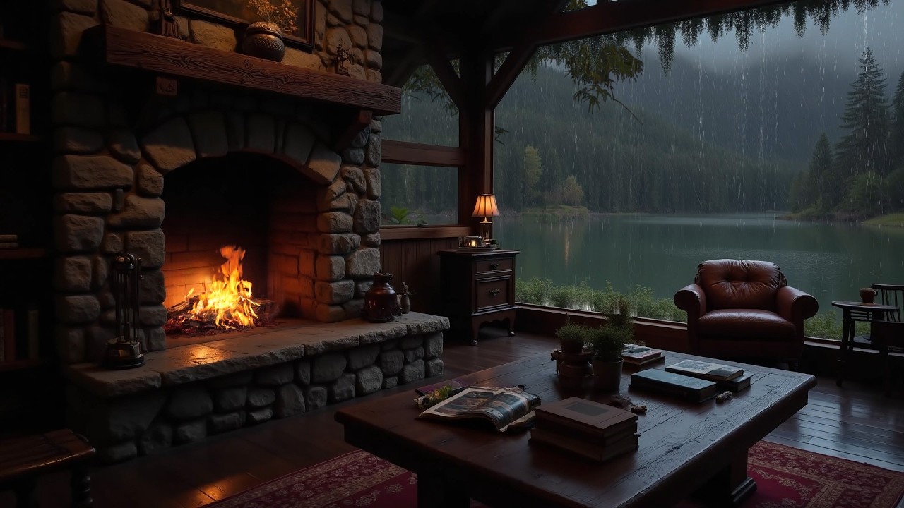 Rainstorm Around a Forest Cabin 🌧️ Heavy Rain & Fireplace Sounds for Deep Sleep White Noise