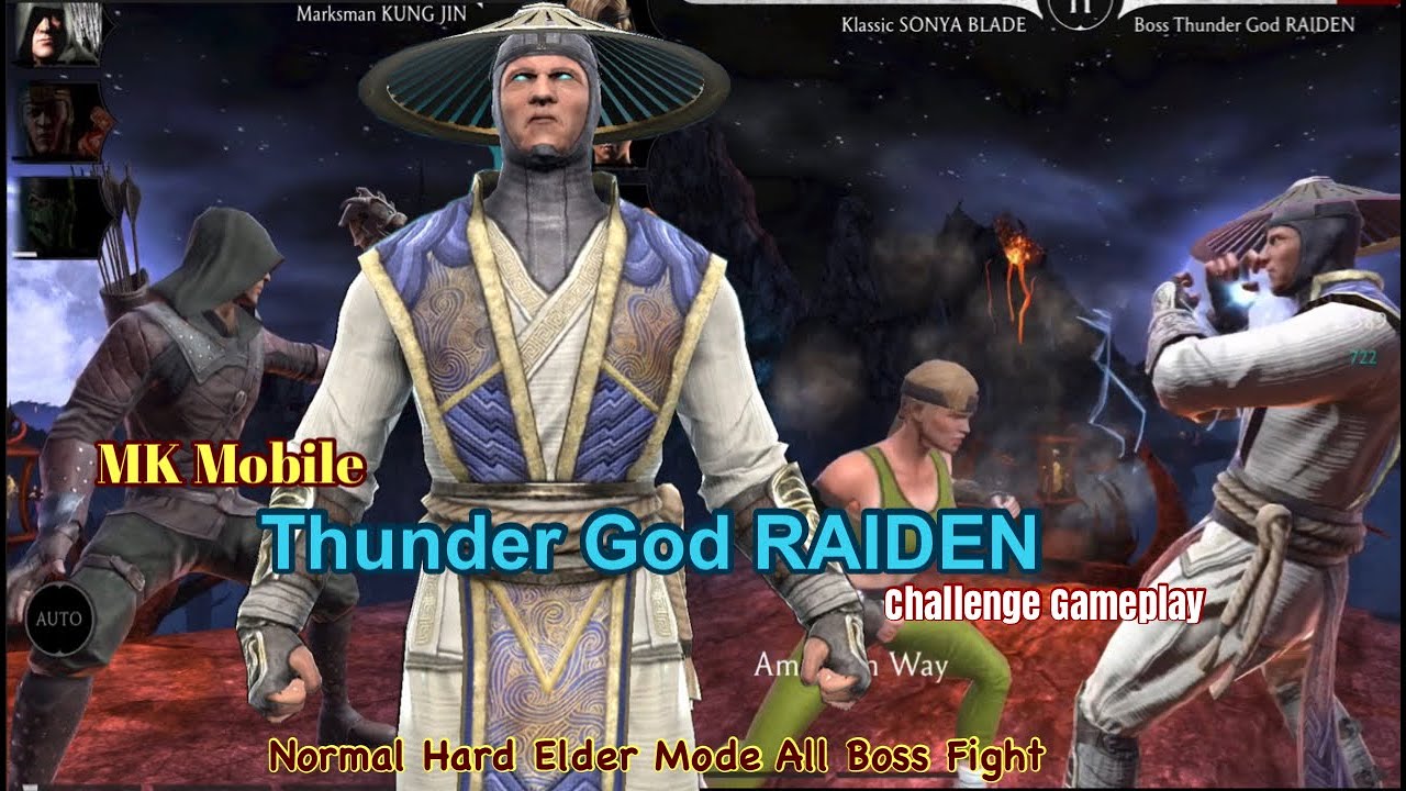MK Mobile Thunder God RAIDEN Challenge Gameplay Normal Hard Elder Mode All Boss Fight