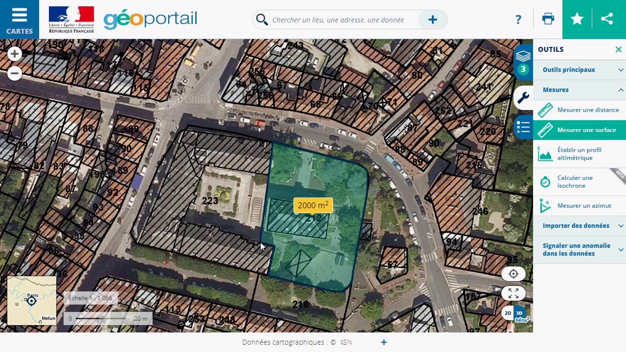 G&eacute;oportail - recherchez une parcelle cadastrale et mesurez sa superficie