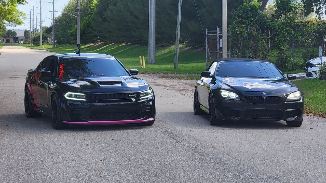 2021 SRT Hellcat Widebody VS Downpipe tuned BMW M6 in a drag race.