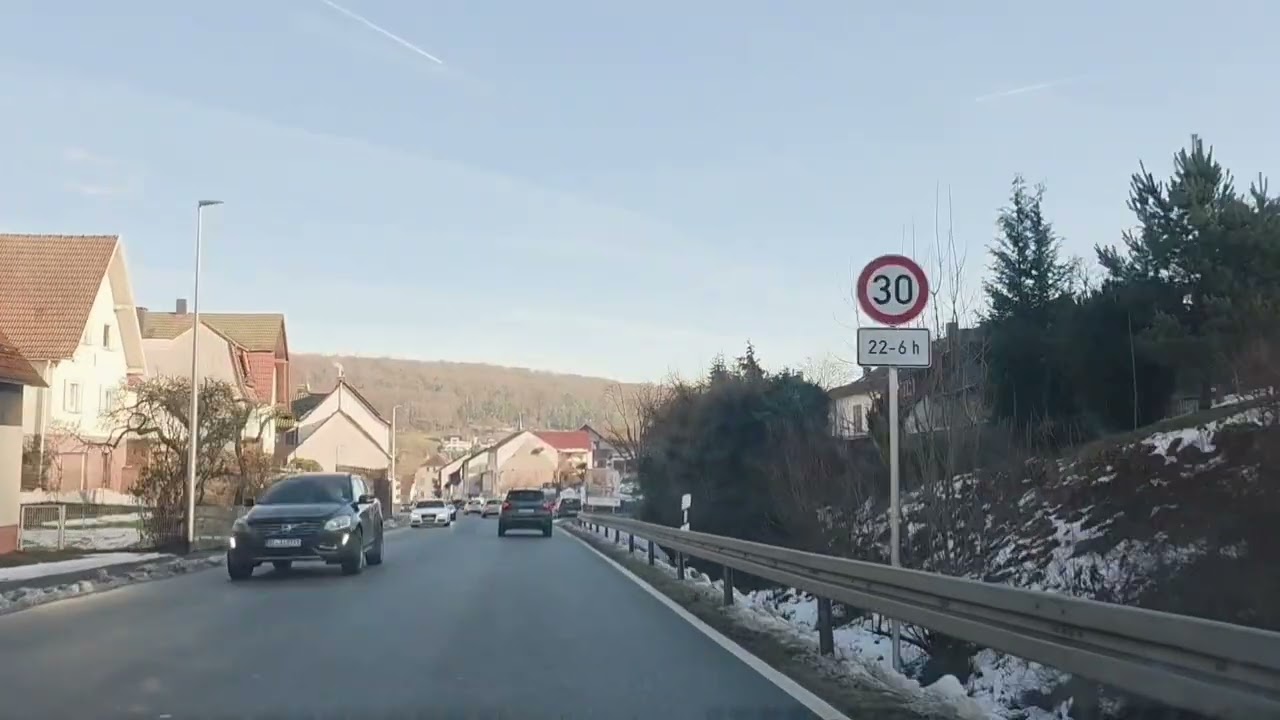 Drive from the Neuhütten-Lohr junction to Rechtenbach / Main-Spessart, Germany, Road trip, 