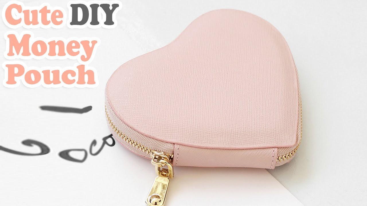 DIY HEART PURSE BAG // PU Lather Zipper Money Pouch & Credit Card Holder No Sew