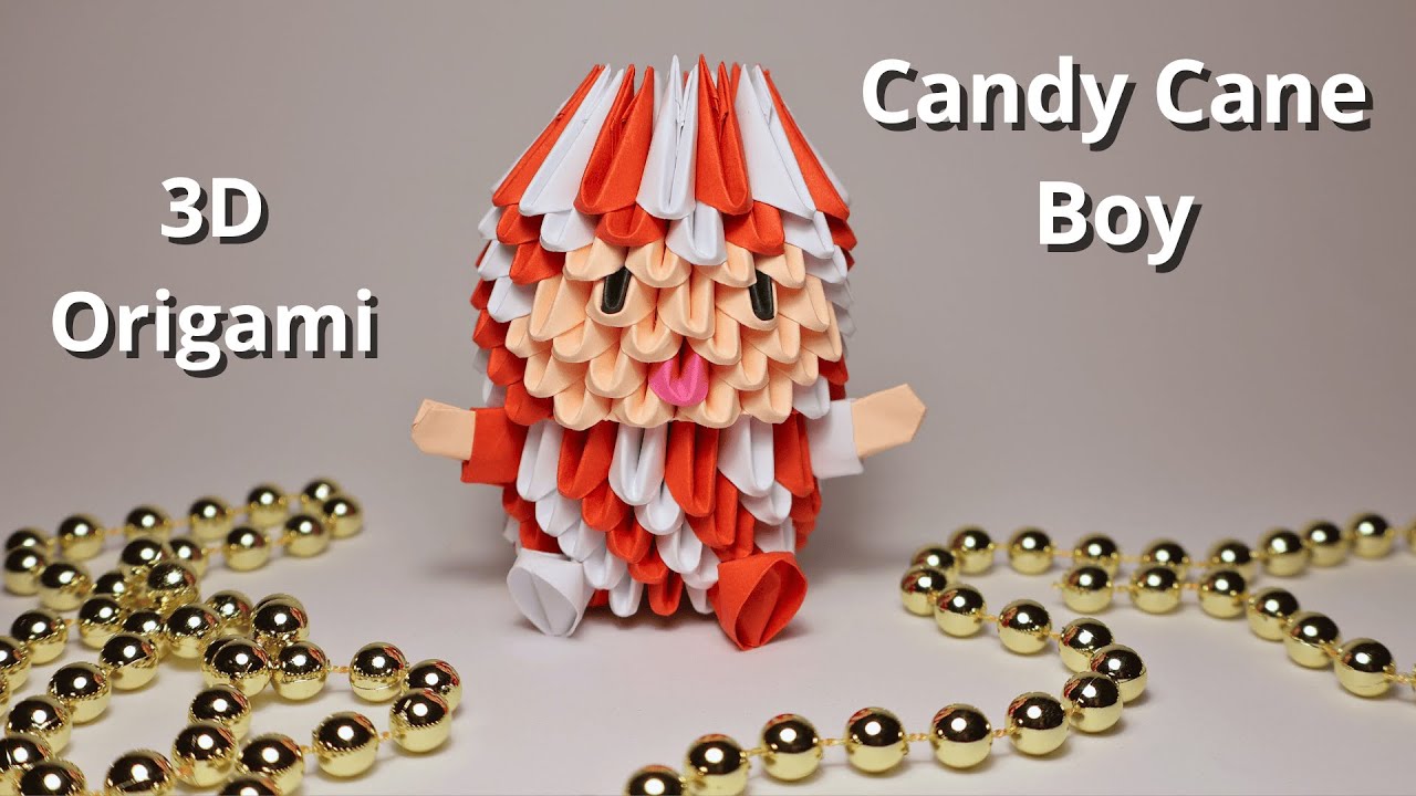 3D Origami Candy Cane Boy tutorial (version #2)