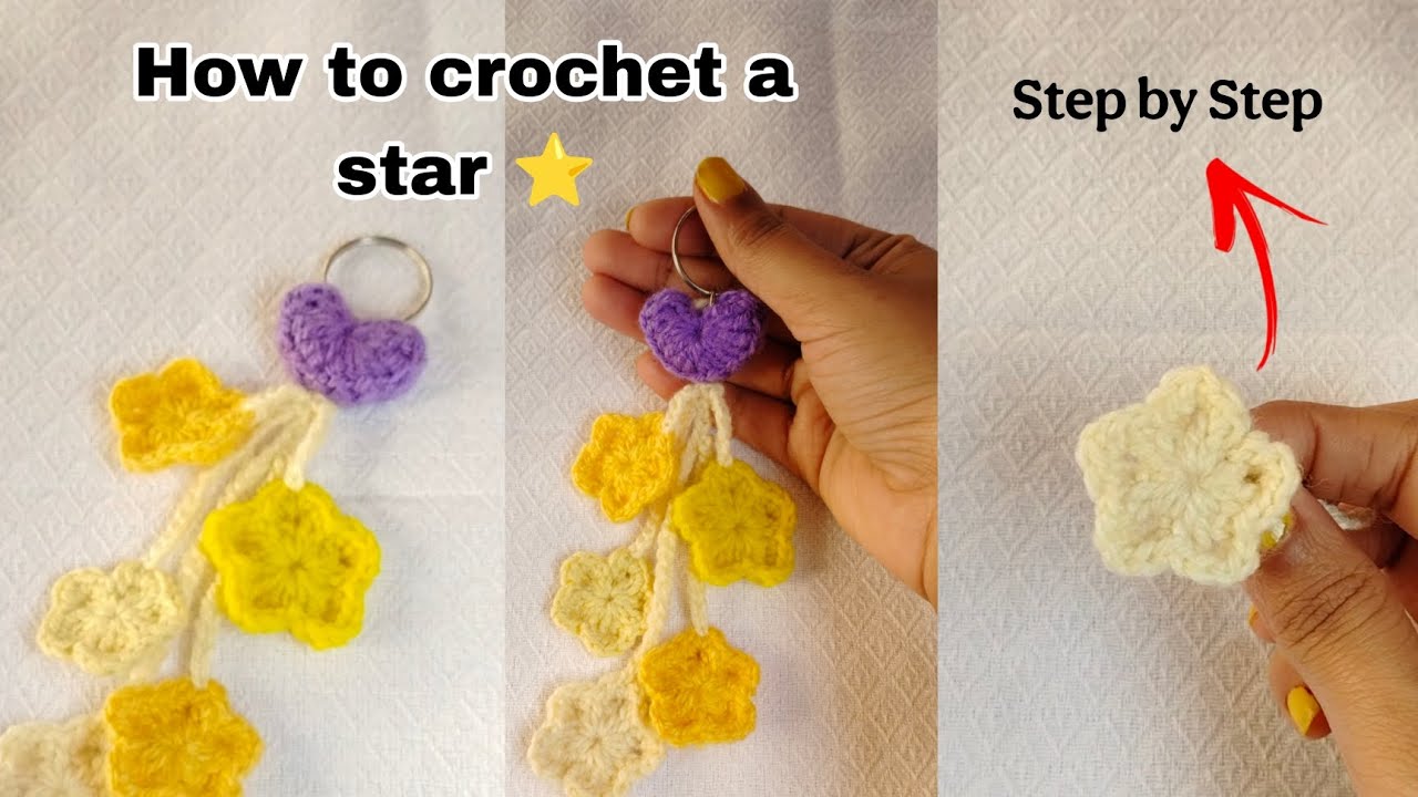 How to crochet a Star ⭐ | Step by Step Tutorial | Beginners Friendly #crochetstar #keychain #viral 
