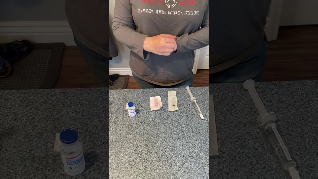 At home demo of preparing medication for IV push (draw up and dilute)