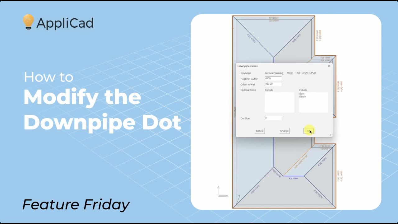 How to Modify the Downpipe Dot – AppliCad Roof Wizard Feature Friday