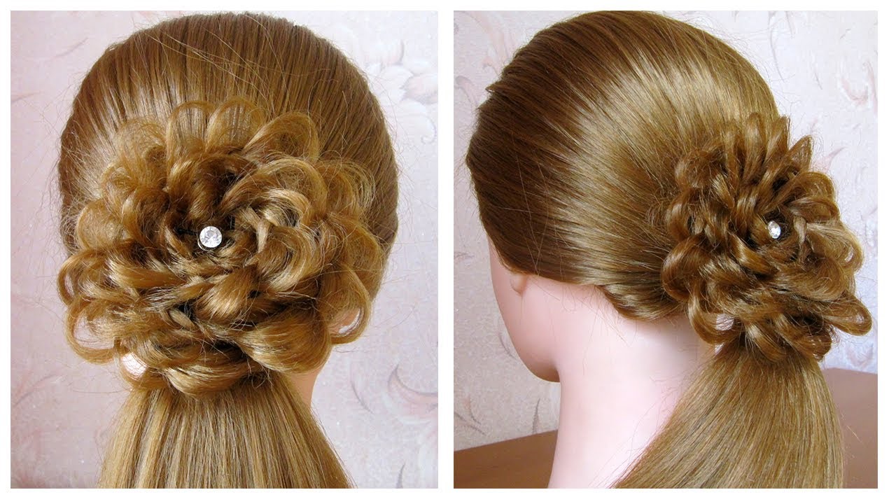 Tuto coiffure simple cheveux long/mi long🌹Queue de cheval avec une fleur de cheveux, facile à faire