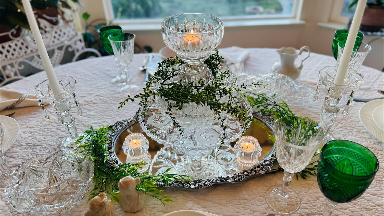 Winter white tablescape, with a little bit of spring peeking through ￼