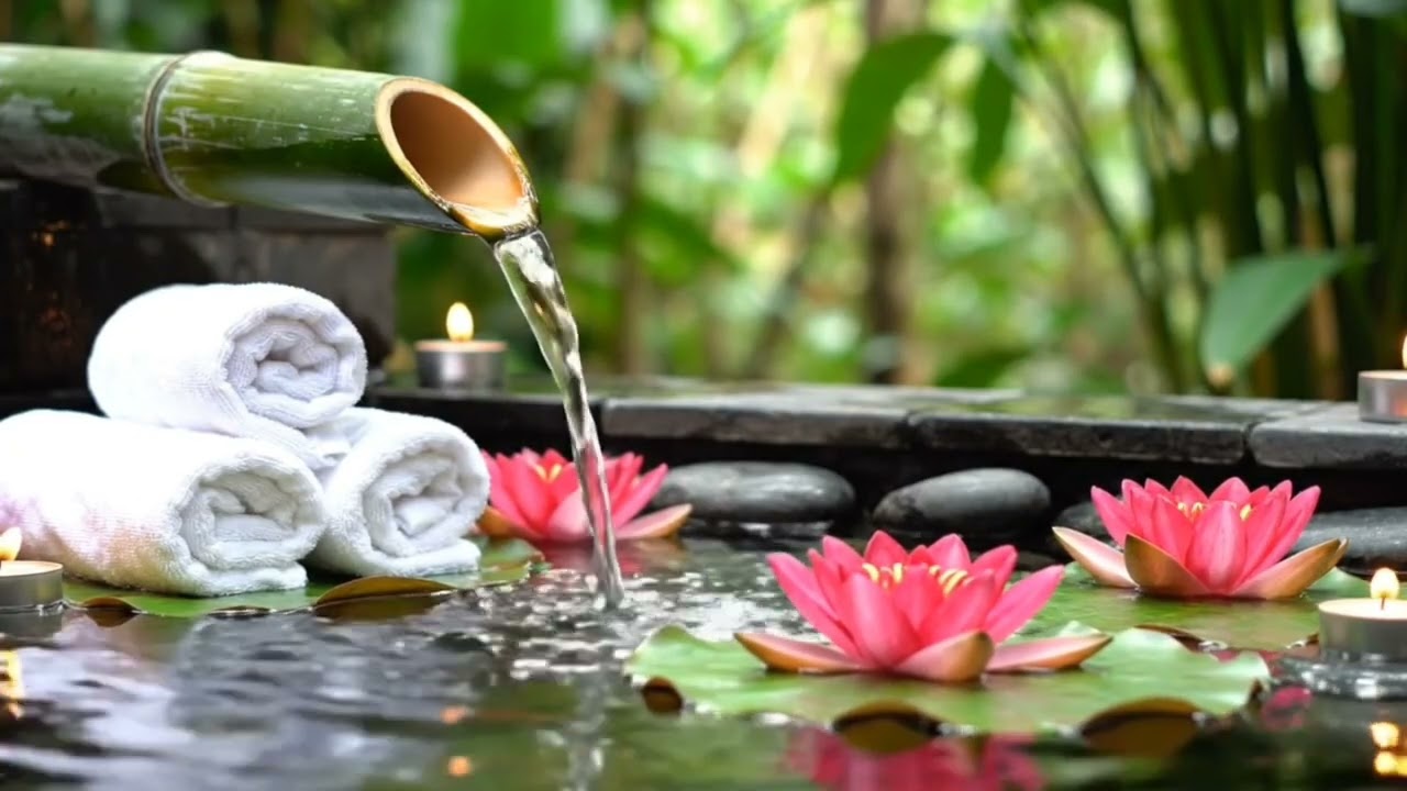 🌸 “Lotus Pond Spa Ambience | Flowing Bamboo Water & Peaceful Nature Sounds”