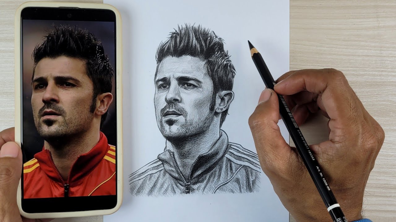 Drawing David Villa with Pencil | Realistic Portrait of Spain Football Legend