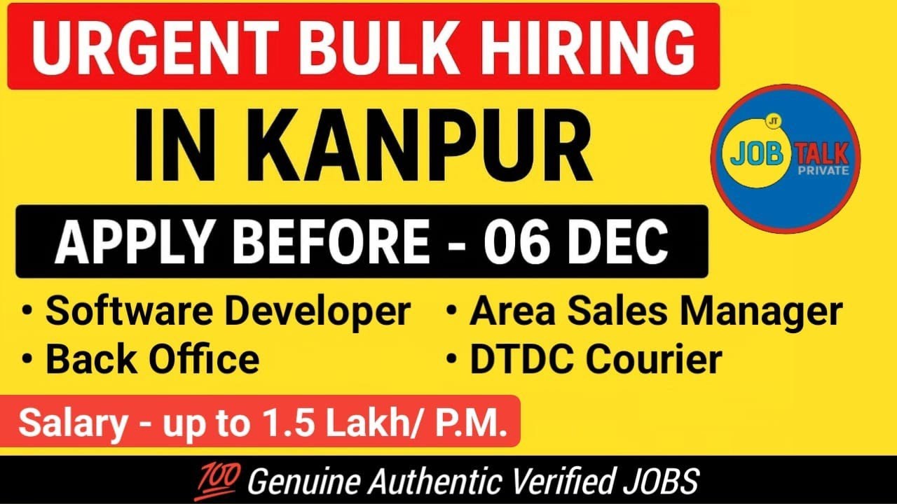 🎯 Urgent Job Vacancy in KANPUR |1.5 Lakh Salary | Back Office, Software Developer, DTDC Hiring 