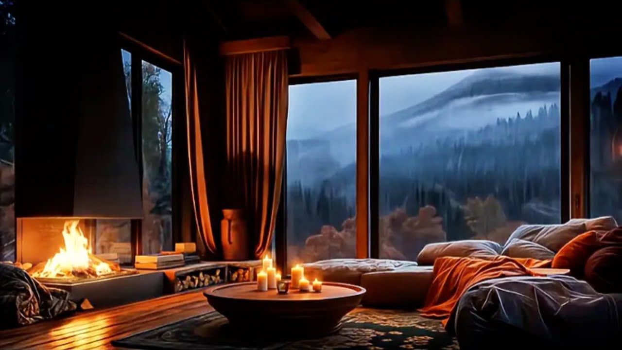 9 Hour Rain Sounds for Sleep 🌧️ Fireplace Cabin Ambience | Gentle Steady Rain • No Thunder