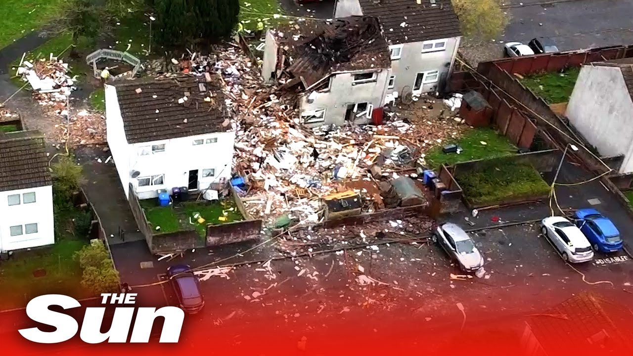 Drone vid of Ayr home explosion chaos, family of four in hospital