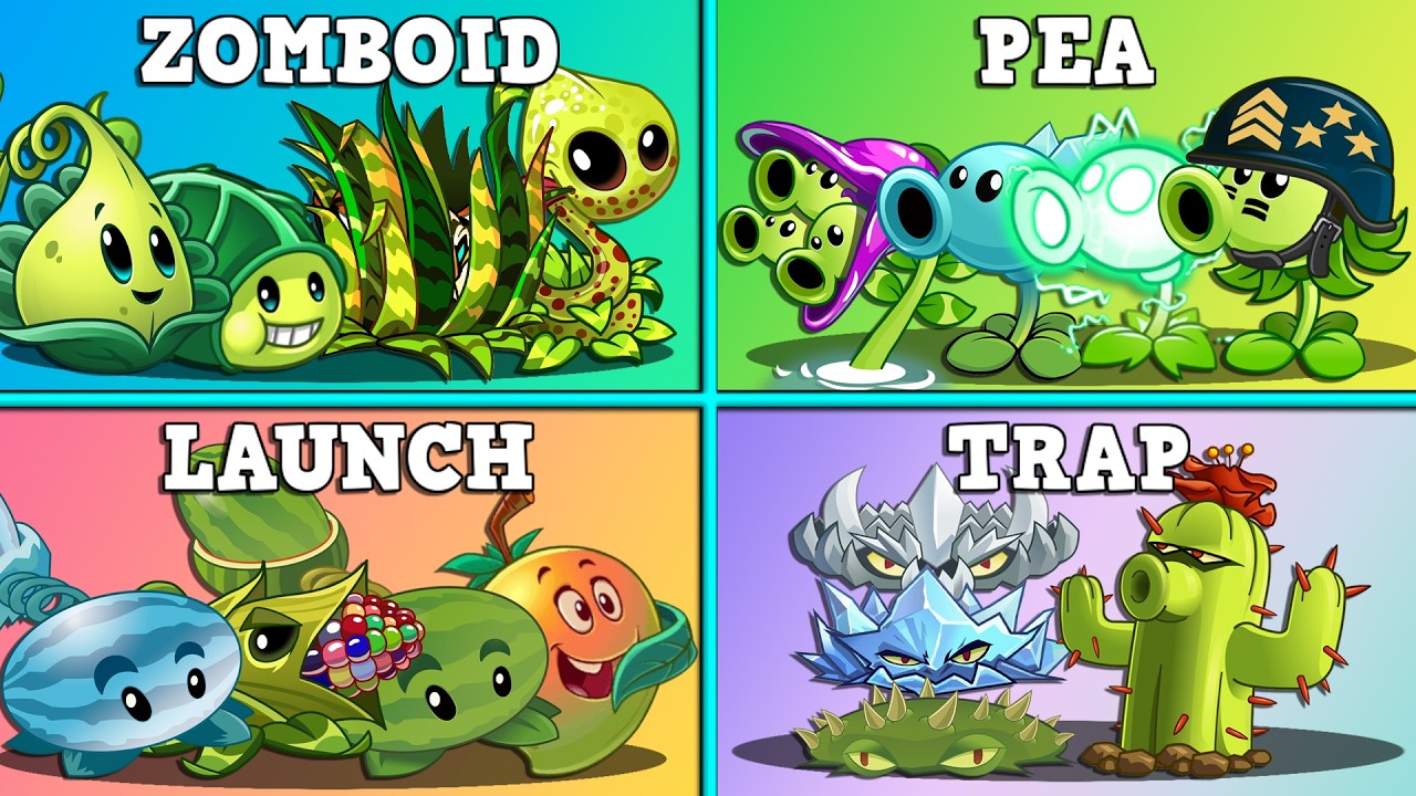 Random 4 Team Plants ZOMBOID x PEAS x LAUNCH x TRAP - Who Will Win? - PvZ 2 Teams Plant Battlez
