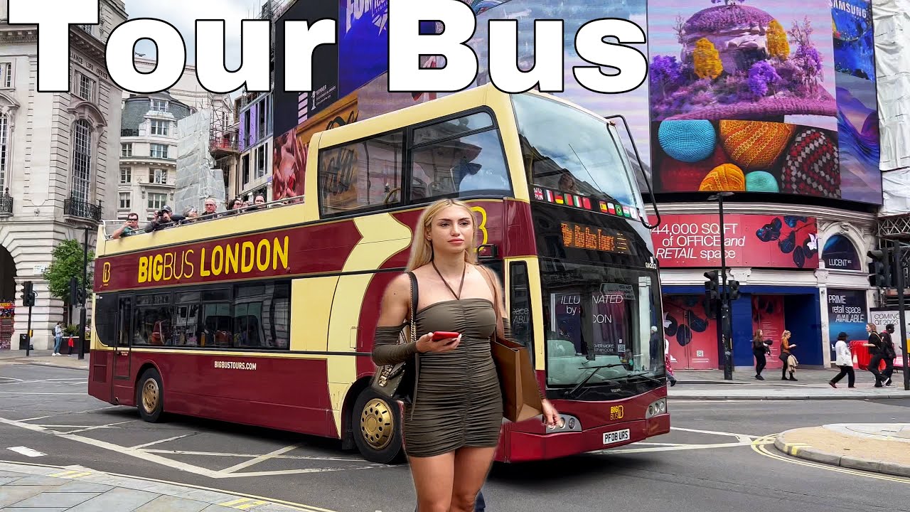 London Open Top Bus Ride, Central London Bus Tour, From Piccadilly Circus and Around London…! 4K HDR