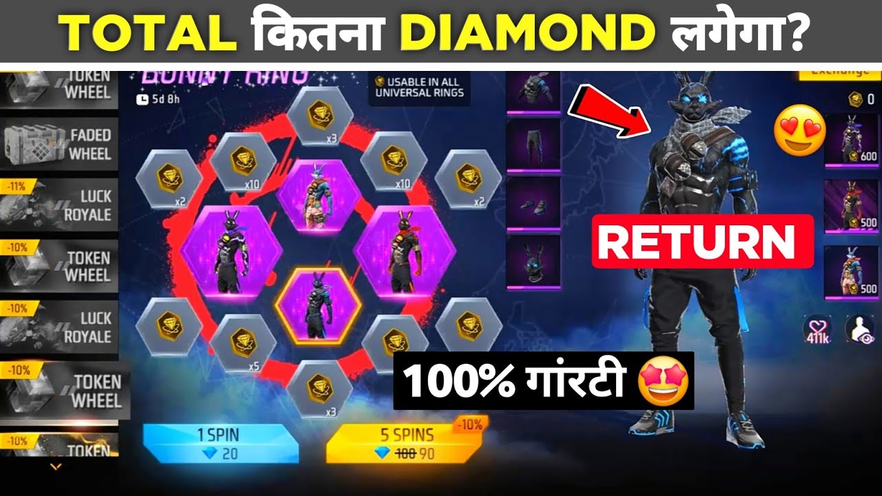 BUNNY BUNDLE कब आएगा RETURN 🔥?- BUNNY RING EVENT CONFIRM DATE FREE FIRE | TOTAL कितना DIAMOND लगेगा 