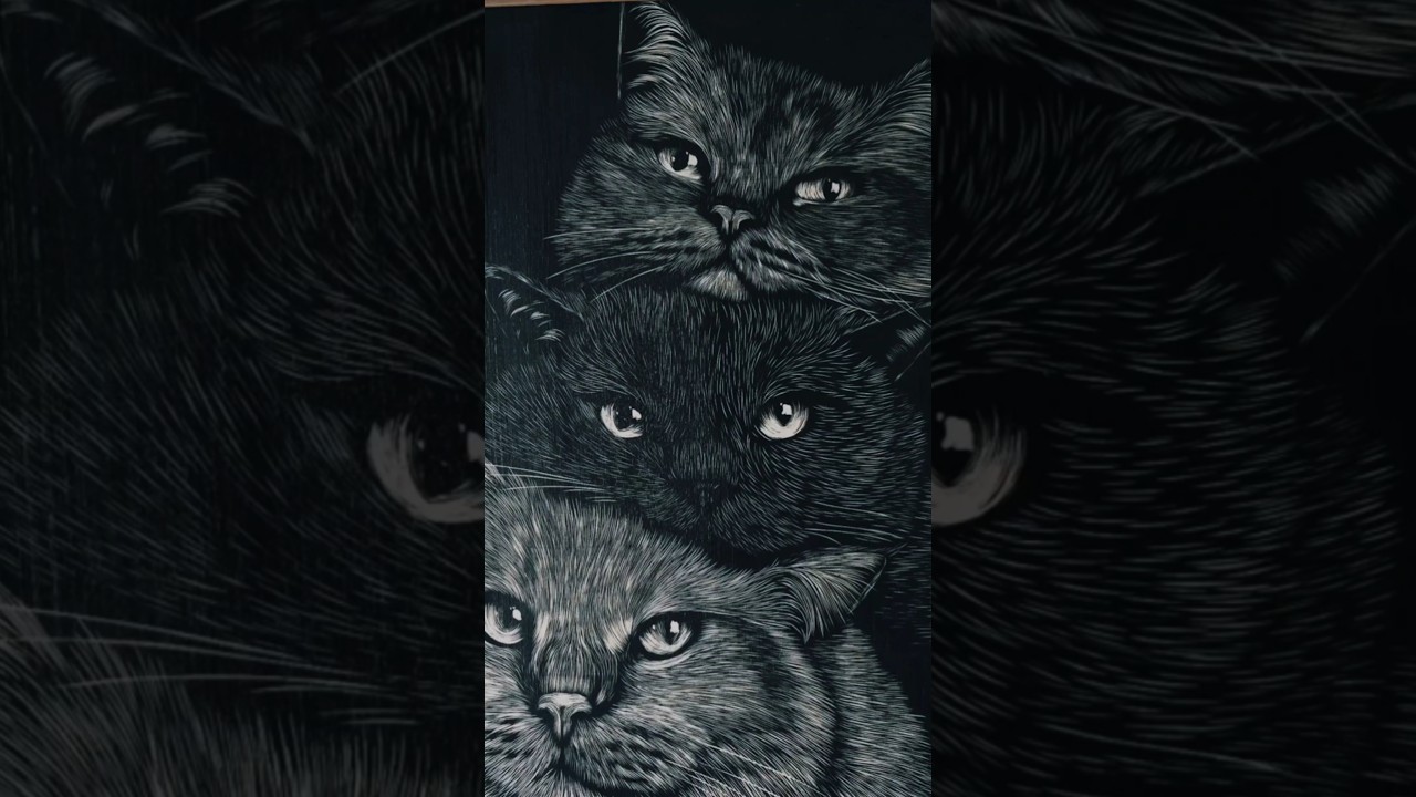 Cute Cats Reimagined in Woodblock Prints 🎨 #woodblockprint #pixelpeel