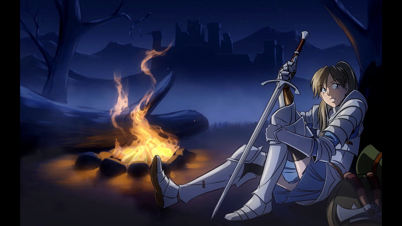 D&D fantasy campfire, night ambience and soft music.