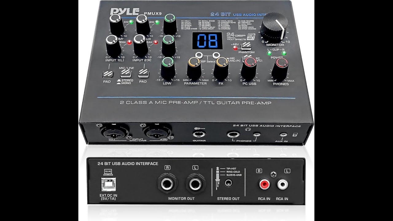 Pyle PMUX9 USB Audio Interface: 24 Effects, Multi-Input