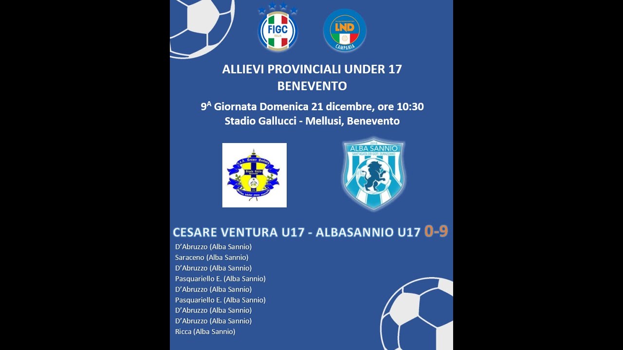 21/12/2025  CESARE VENTURA U17   - ALBASANNIO U 17 0-9