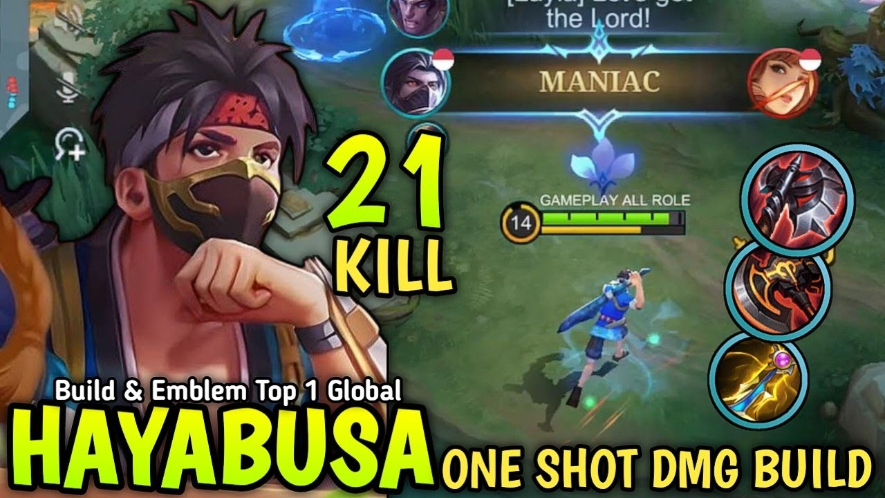 21 Kills + MANIAC!! Hayabusa New One Shot Build Insane Lifesteal - Build Top 1 Global Hayabusa