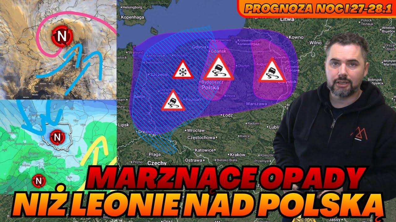 Niż Leonie nad Polską. Opady mieszane i marznące. Mgły. Trudne warunki na drogach. Prognoza