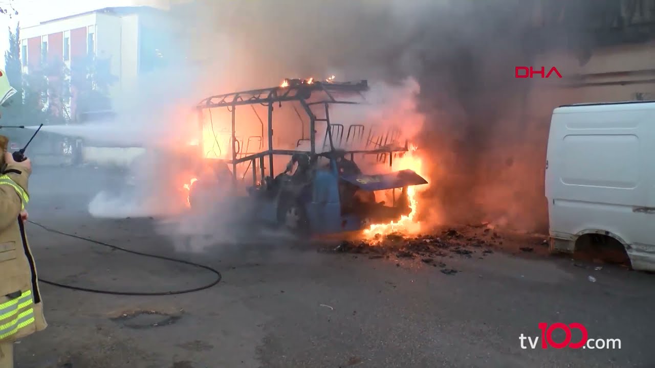 Kartal'da yolcu minibüsü alev alev yandı