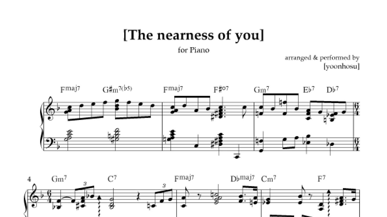 [Jazz Standard] &lsquo;the nearness of you&rsquo; Piano Free Transcription (sheet music)