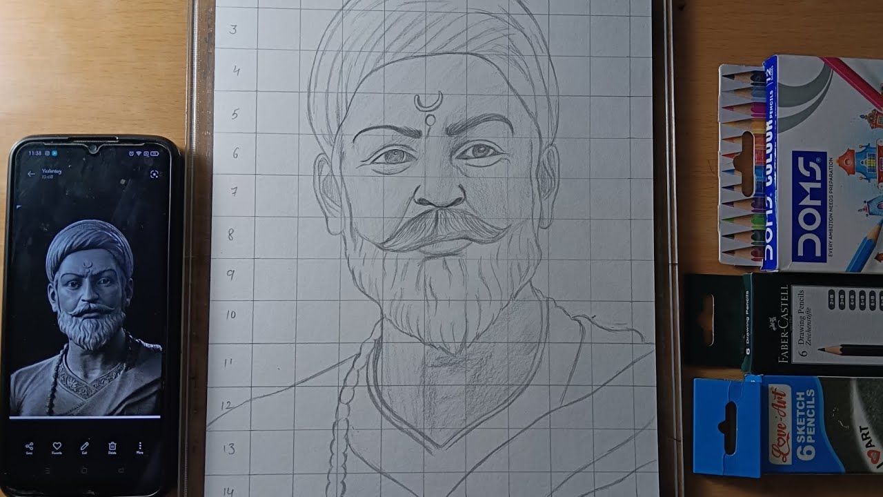 Pencil Sketch of Chhatrapati Shivaji Maharaj step by step tutorial part-1.