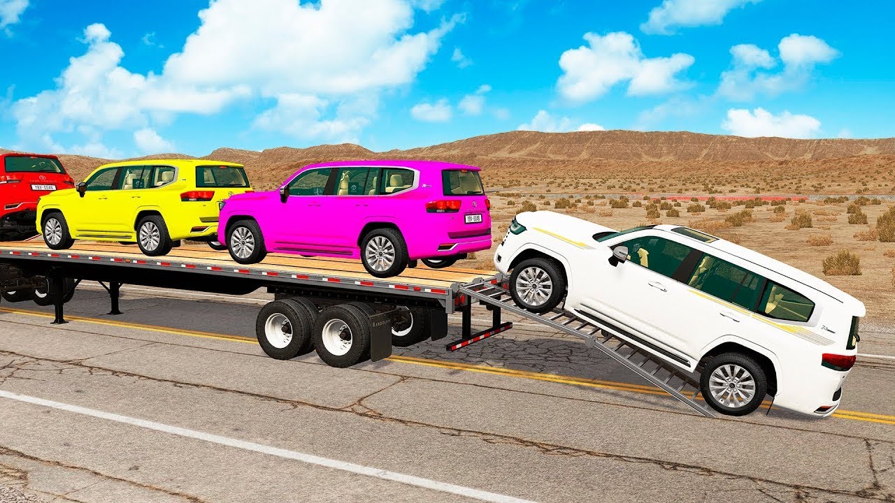 Flatbed Truck Mcqueen 4+min| Transportation with Truck - Pothole vs Car #129 - BeamNG.Drive