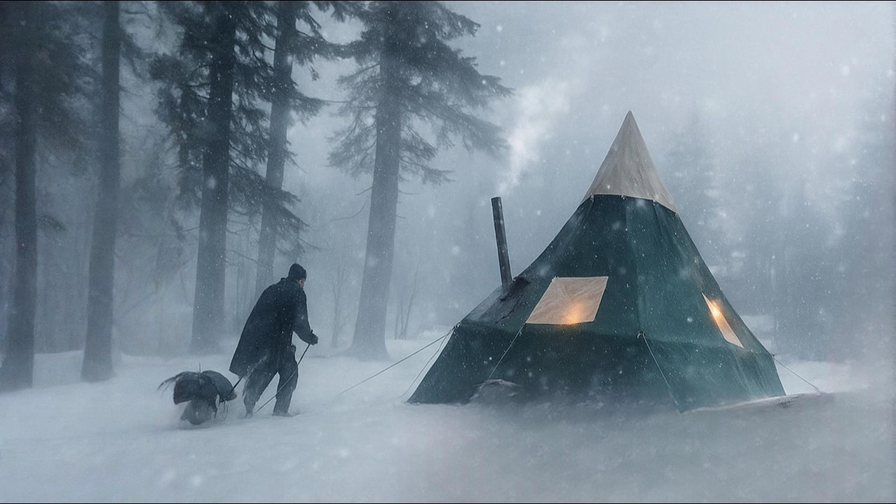 5 Days of Winter Camping in the Wild with and without a Stove, in Snow, Rain, Fog, and Storm