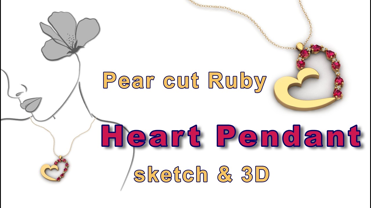 Heart pendant Design with Ruby & Diamonds ❤️| Matrix 9.0 |  Sketching idea and 3D design