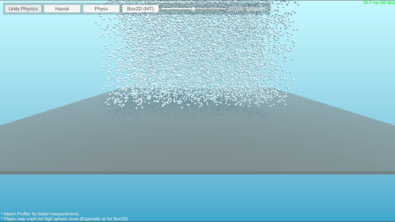 Unity Physics Stress Tests (vs Havok, PhysX, Box2D)