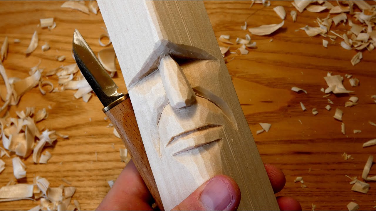 How to whittle a simple face - Knife only - 15-minute project