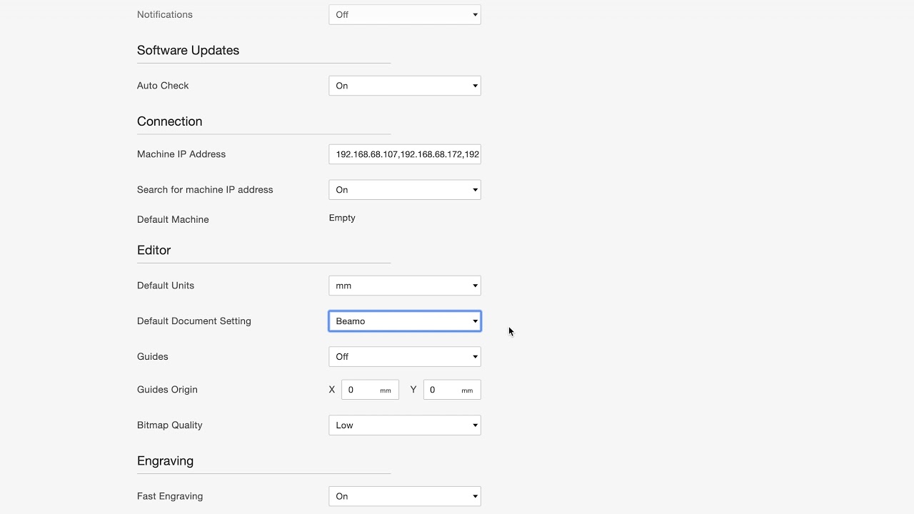 Switch Machine Setting in Beam Studio