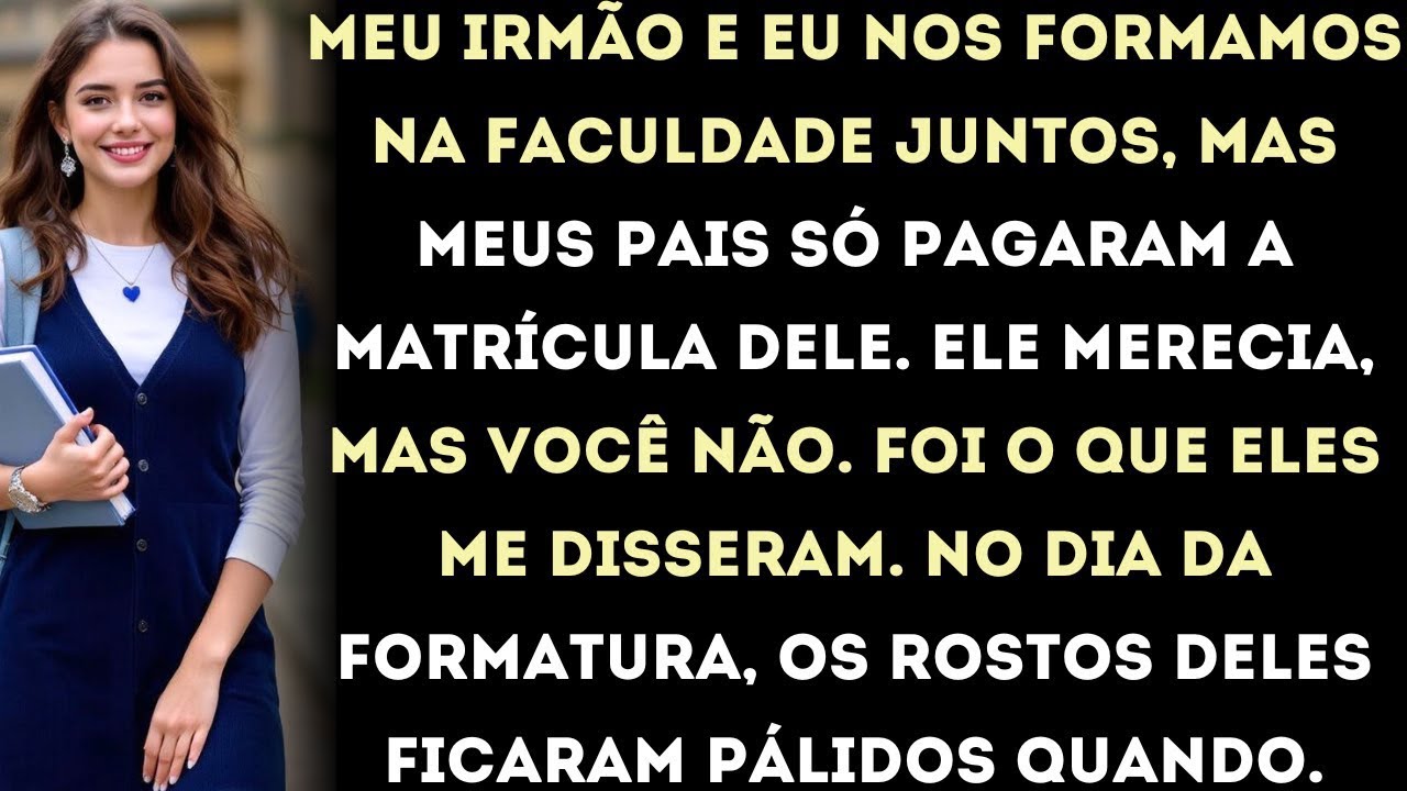 meus pais pagaram a faculdade do meu irmão, mas não a minha  na formatura, os rostos deles ficar