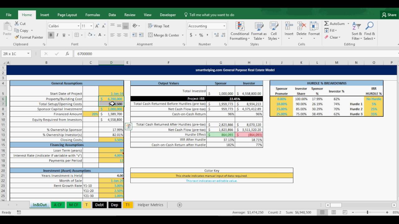 Joint Venture Real Estate Model w/IRR Hurdles, Equity Splits, Return Analysis