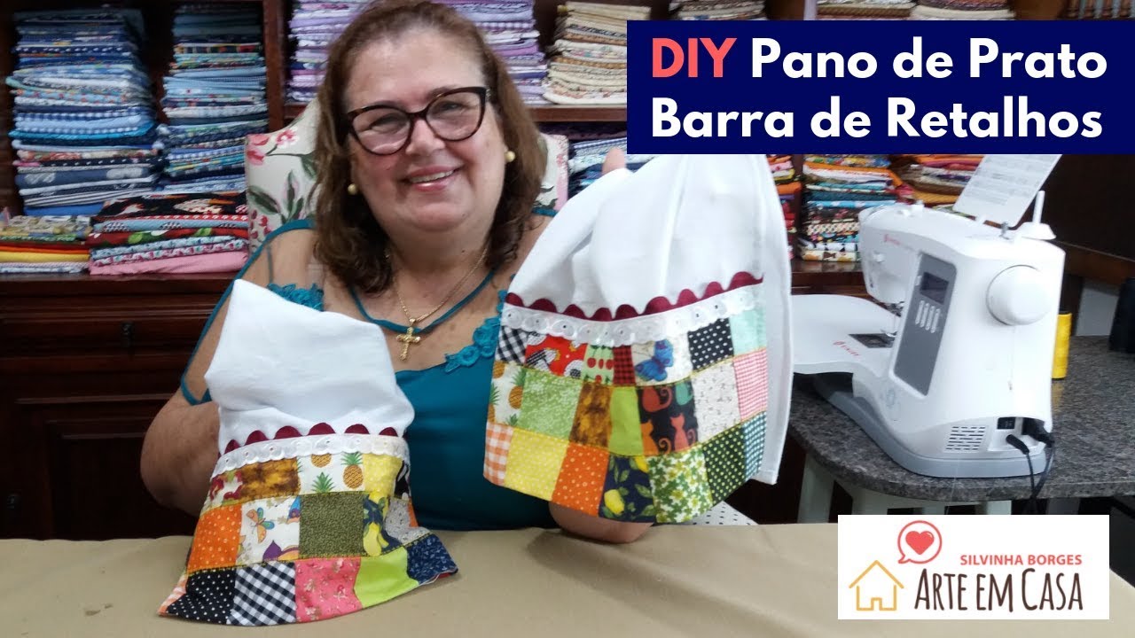 Como fazer Pano de Prato com Barra de Retalhos de Tecidos
