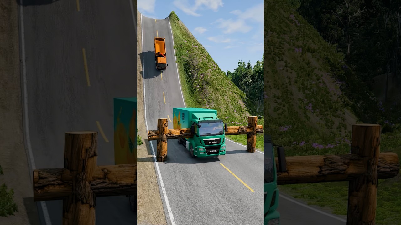 Mix Cargo Trucks Log Barrier Crash 2 #shorts #beamngdrive #truck