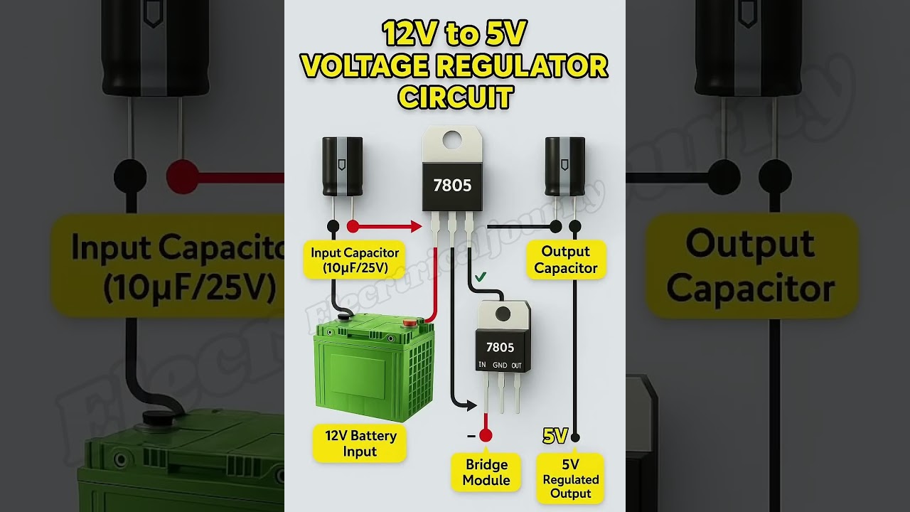 🔋 12V to 5V Voltage Regulator Circuit | Easy DIY Electronics | Simple 5V Power Supply ⚡