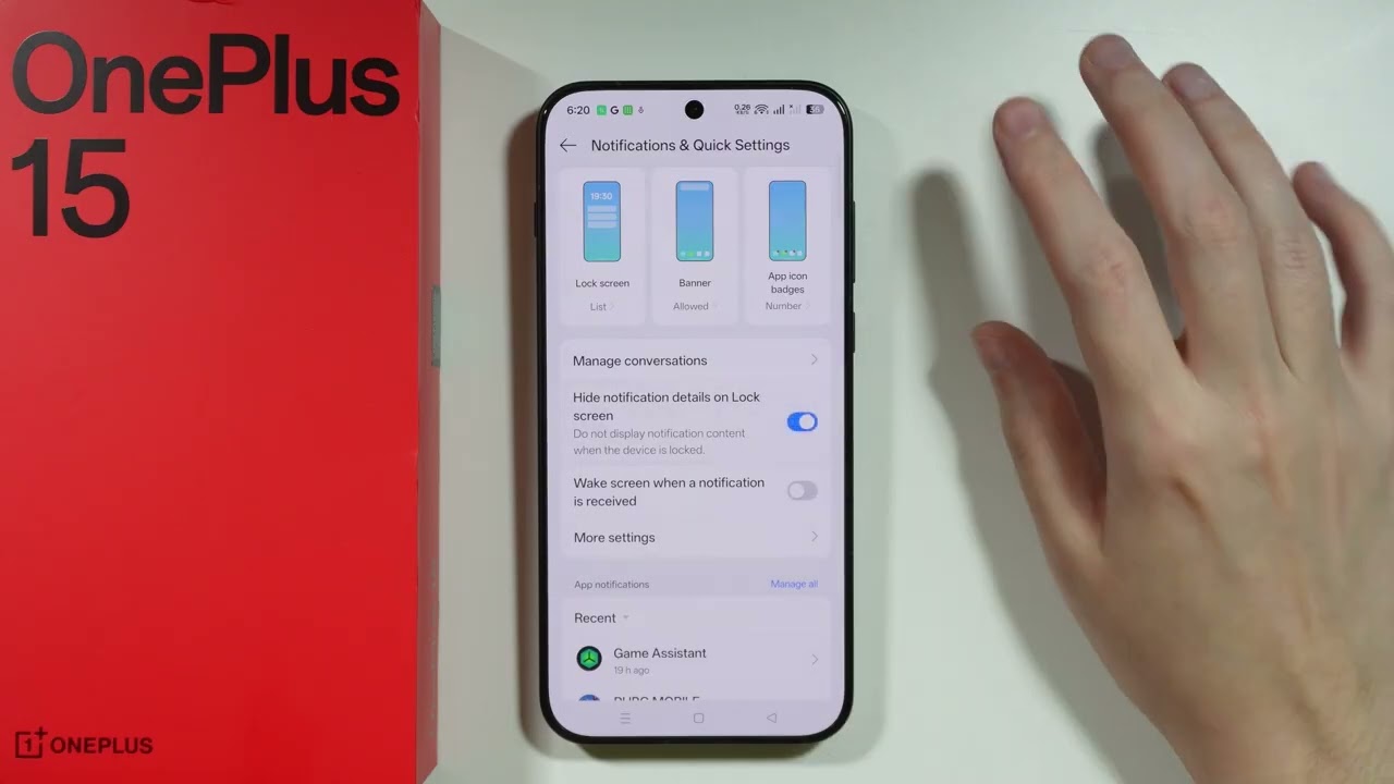 OnePlus 15: как показать/скрыть содержимое уведомлений на экране блокировки