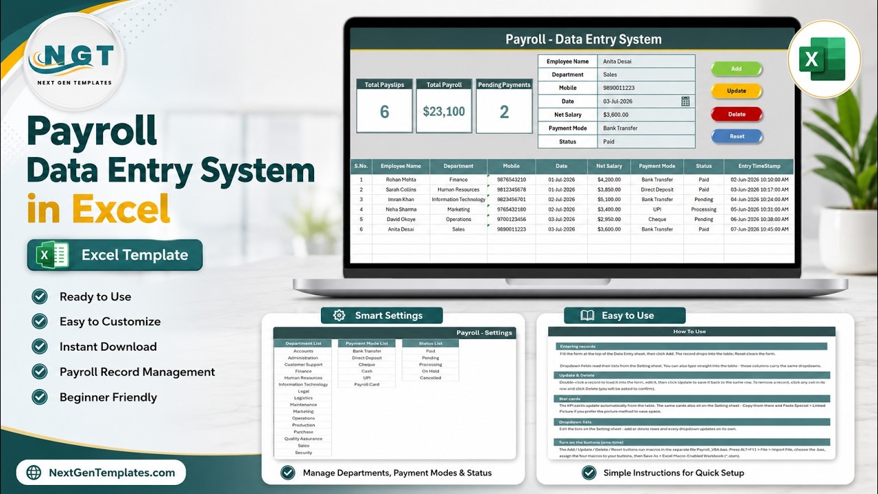 Payroll Data Entry System in Excel