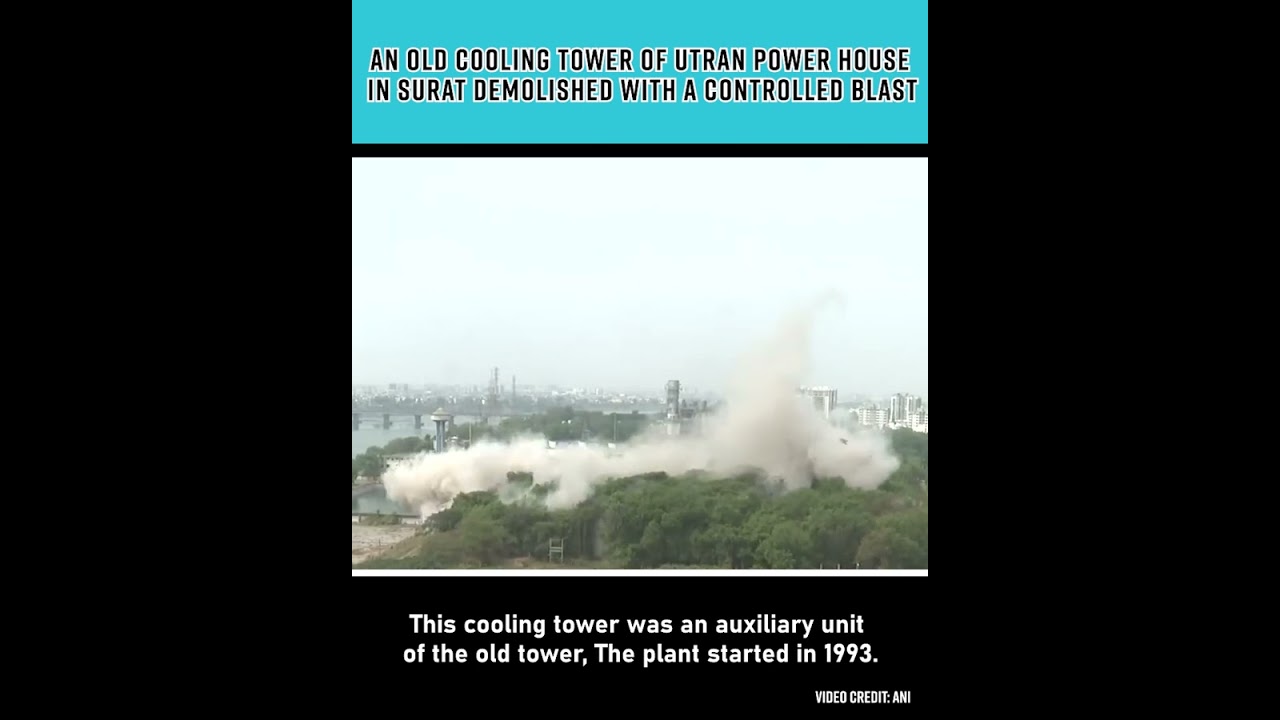 #gujarat : An old cooling tower of Utran Power House in Surat demolished with a controlled blast