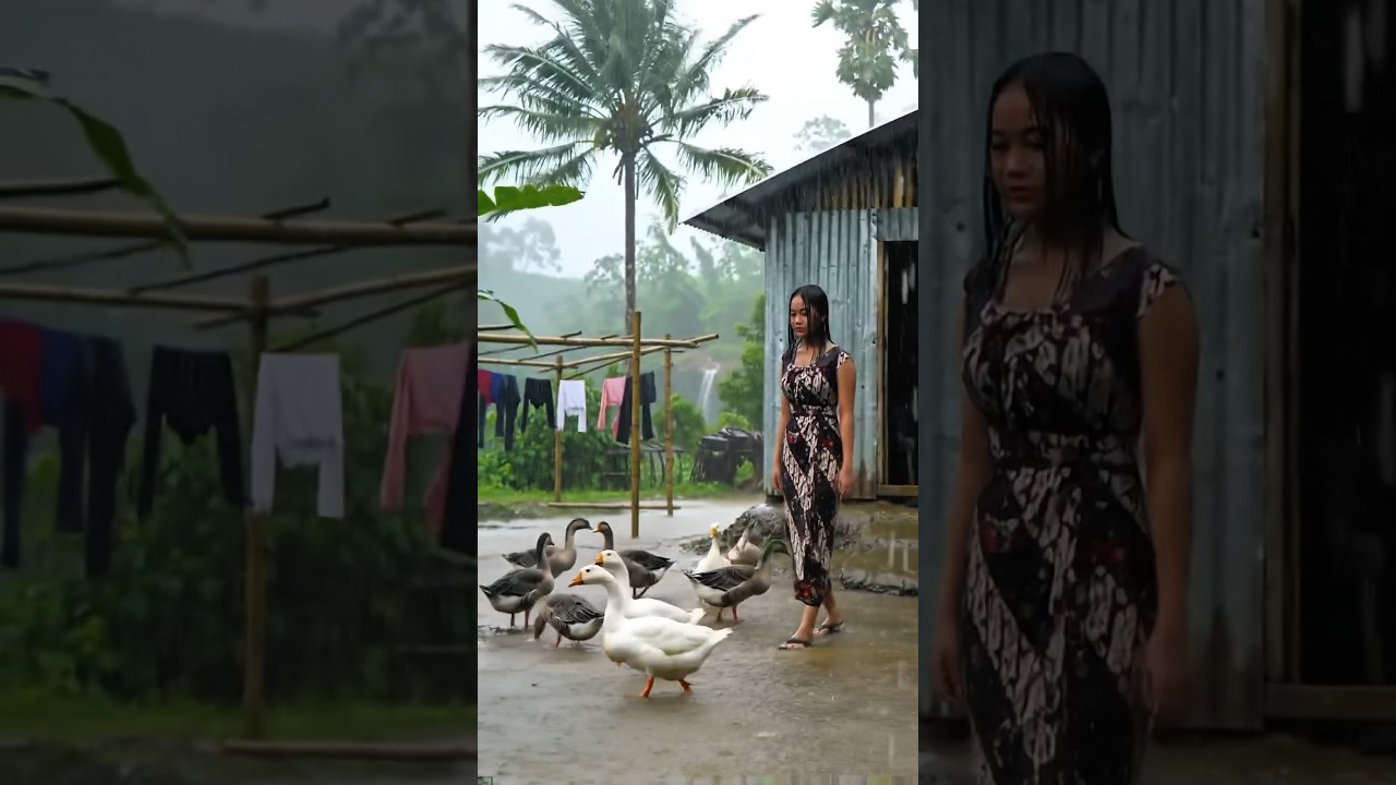 Heavy Rain in Rural Southeast Asia | ASMR #rainvideo #ruralvillage #ASMR #shorts