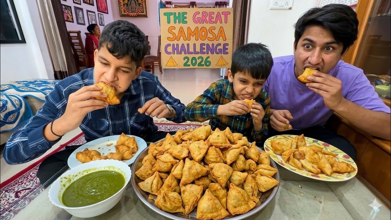 Piyush 🆚Kunali Ka Samosa Eating😁 Challenge | Sahil Bhi Agaya | Sourav joshi vlogs @souravjvlogs 