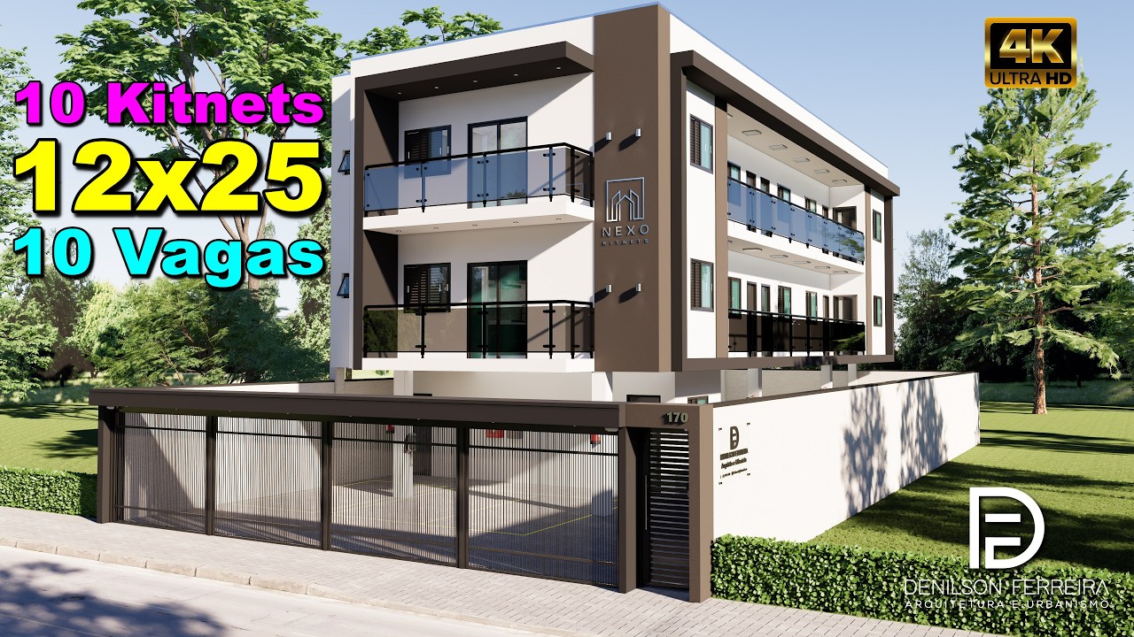 177 - Projeto de 10 Kitnets Modernas em Terreno 12x25 com 10 Vagas