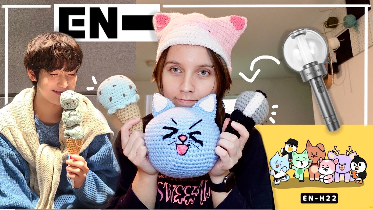 Enhypen Crochet 🍊 lightstick, hat, plushie, mint choco ice cream, Line Friends ???