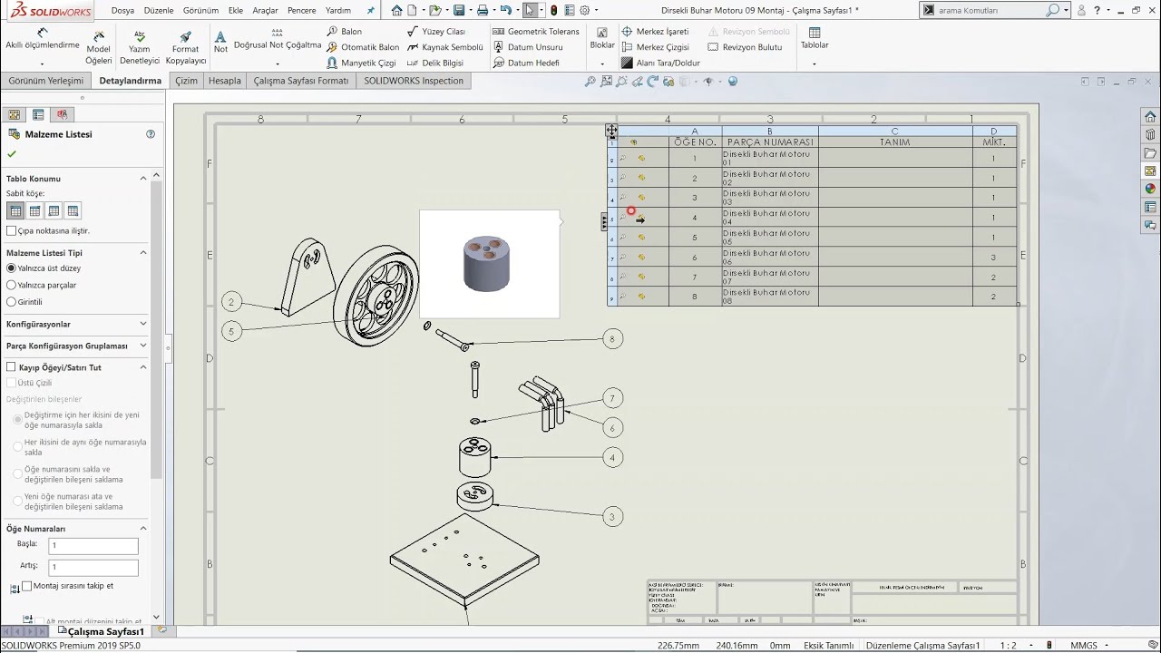 Solidworks Teknik Resim Tablo Oluşturma