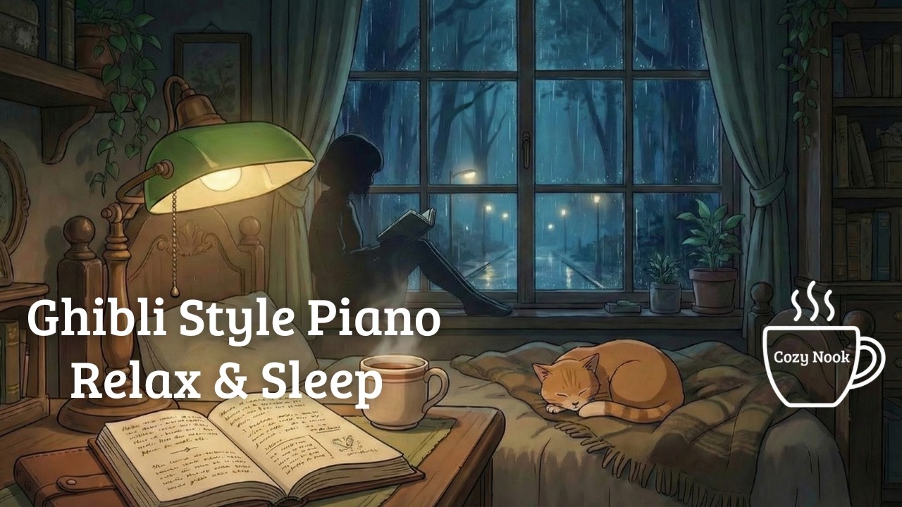 Heavy Rain at Night 🌧️ Instant Sleep & Insomnia Relief | Ghibli Style Piano(夜間大雨 🌧️ 緩解失眠 | 吉卜力風鋼琴)
